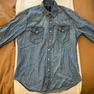RARE snap button denim top